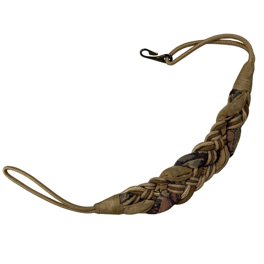 Vintage Braided Mixed Media Tapestry Suede Cord Belt Sash Tan Brown Hook Closure